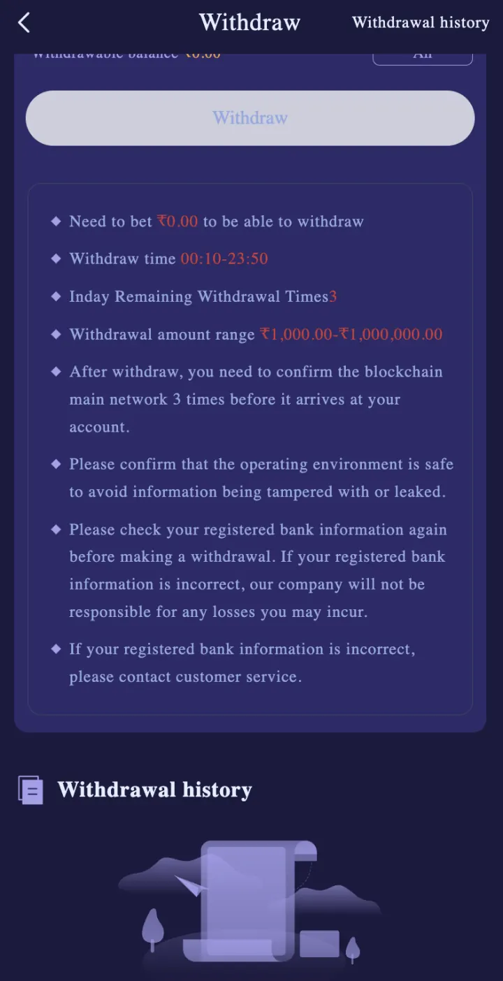 ShreeWin USDT withdrawal limits and account checks